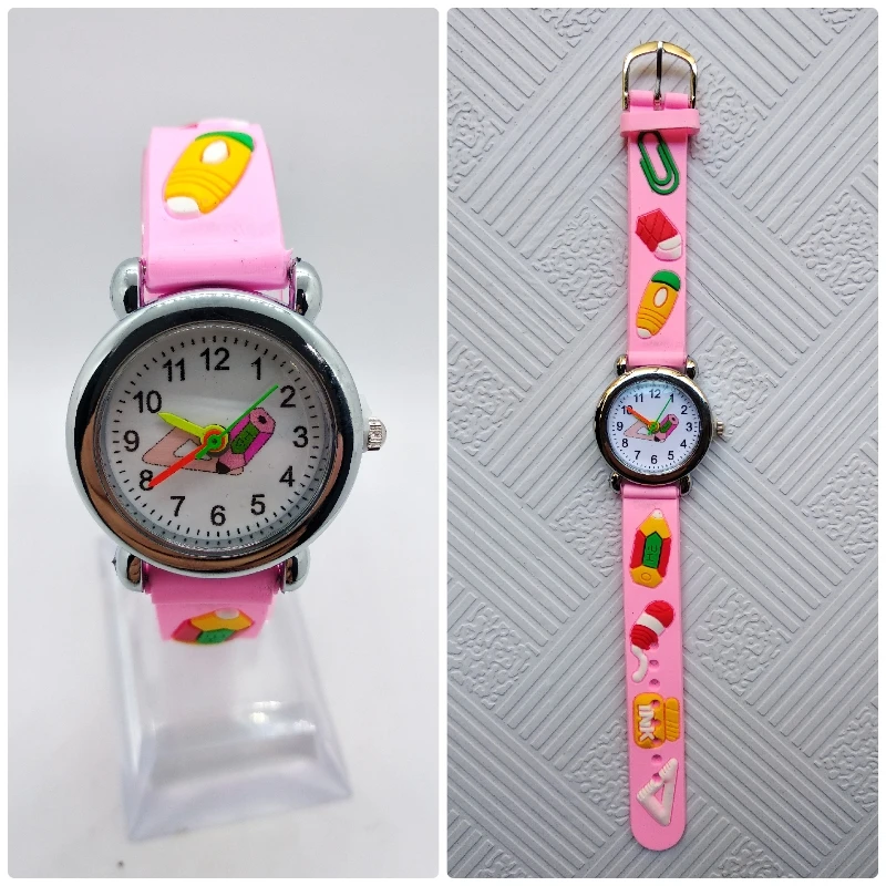 Fashion Kids Watches good quality cartoon students triangle ruler pencil children watch for Child Boy Girl Clock Christmas Gift