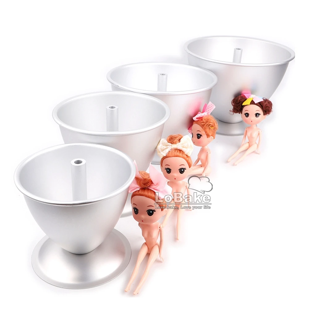 

5 6 7 8 inches barbie doll girl skirt dress shape hollow cake mold aluminium baking moldes cake pan tin with stands random dolls