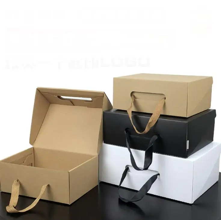 50 шт./лот, белая/черная Подарочная коробка из крафт-бумаги, коробка для детской обуви, портативный чехол, большой размер 19*14*8 см/23*16*9 см SN1642