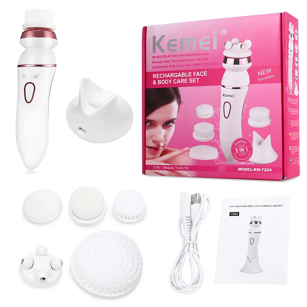 Kemei KM 7204 Женская щетка для чистки лица 5 в 1 зеркальный уход за кожей тела и