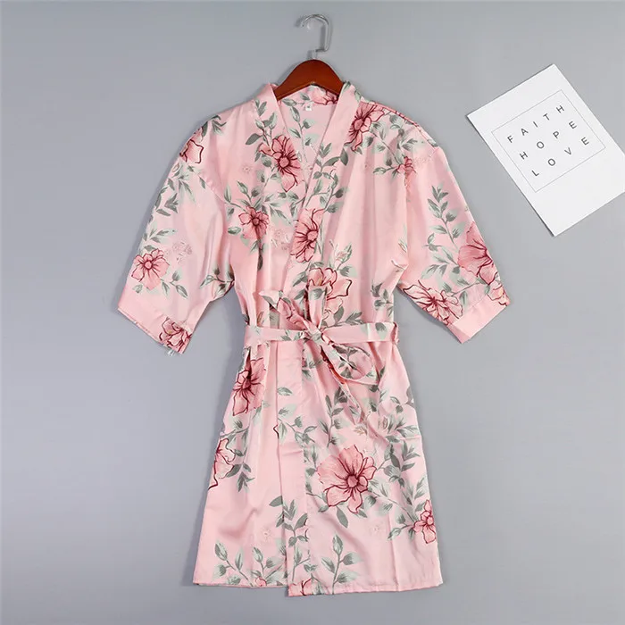 New Women Satin Wedding Bride Bridesmaid Robe Floral Bathrobe Sexy Short Kimono Robe Nightgown Bathrobe Print Sleepwear M-XXL