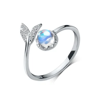 

925 Sterling Silver Fashion Wedding Jewelry Adjustable Open Crystal Mermaid Ring for Women Ladies Finger Ring jz459