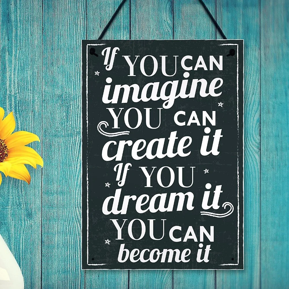 Meijiafei Imagine It Inspirational Quote Plaque Retro Wall Art Sign
