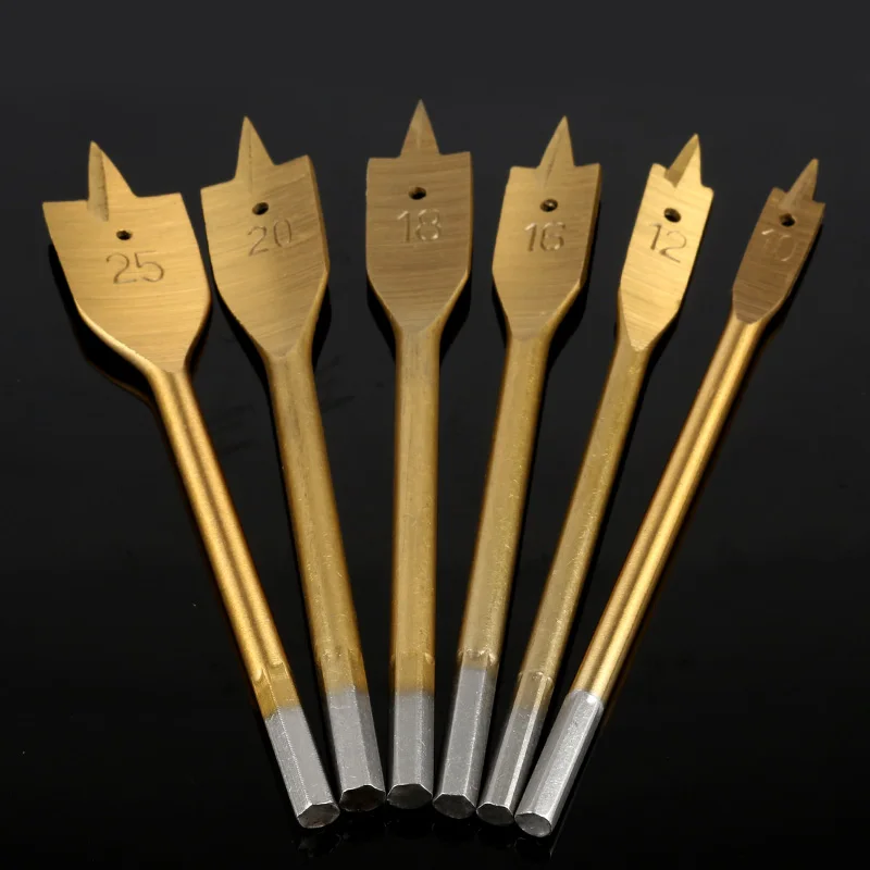 

6 PC / sets of tools industrial shovel paddle flat boring drill bit three pointed woodworking drill titanium woodworking hole
