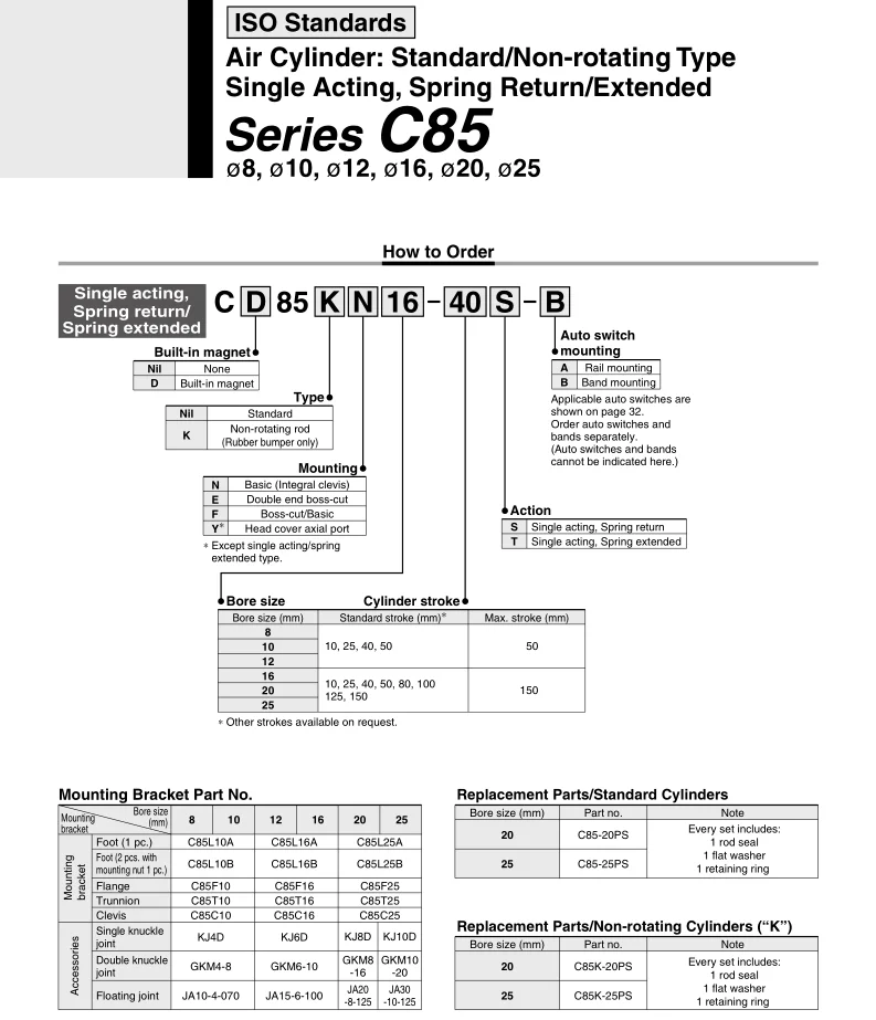 SMC нержавеющей стали цилиндр CD85N16-80-B C85N16-40C C85N16-25S CD85N16-25-B CD85N16-50-B CD85N16-75-B C85N16-35S