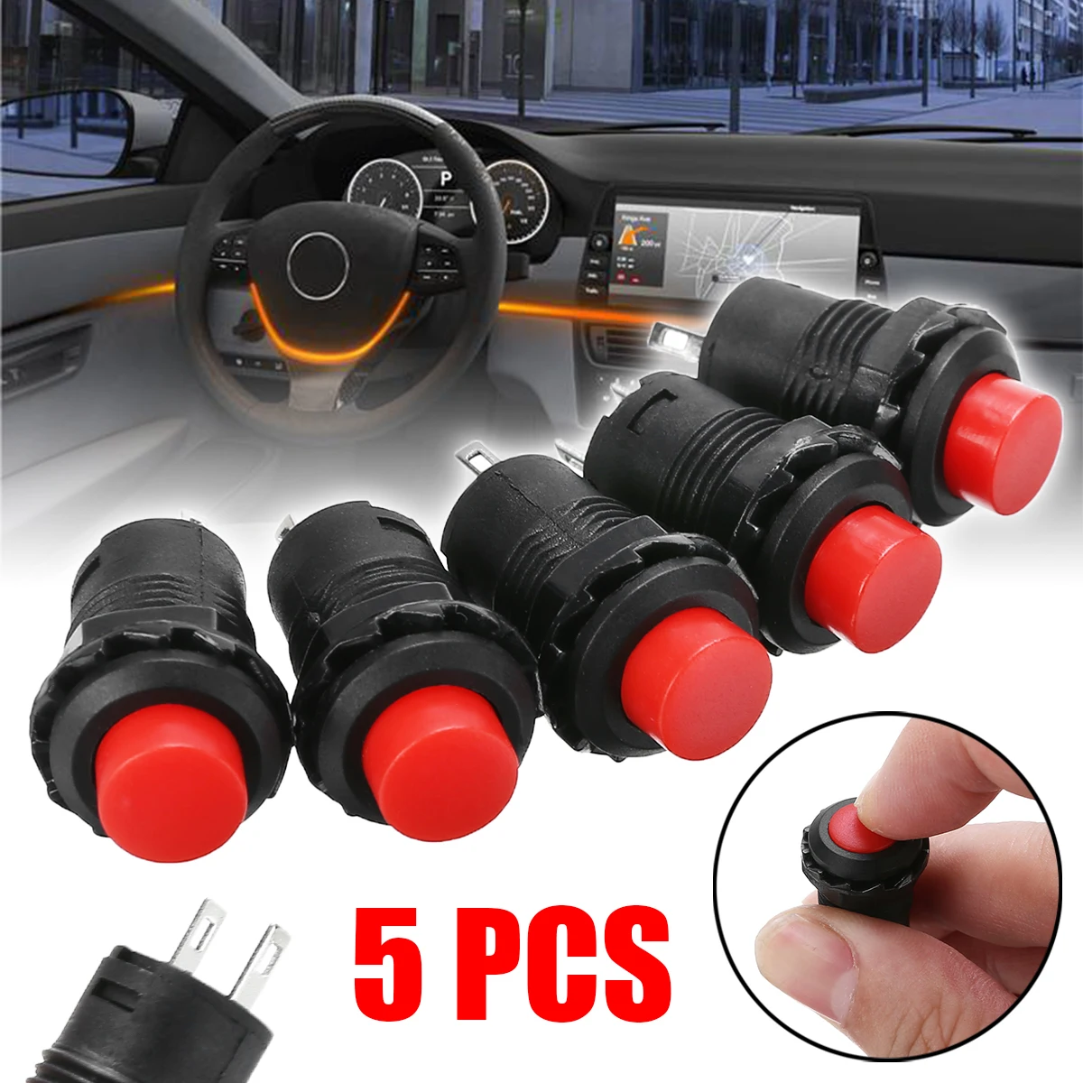 New 5pcs/set 12mm Red Car Dash On-Off Momentary Push Button Horn Doorbell Switch 125V 3A