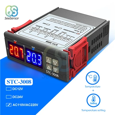 STC-1000 STC-3000 STC-3008 STC-3018 светодиодный цифровой Температура контроллер термостат терморегулятор инкубатор 12V 24V 110V 220V - Цвет: STC-3008 AC 110-220V