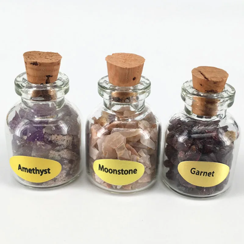 Mini 9 Bottles Natural Gemstone Chips Crystal Healing Tumbled Reiki Stones