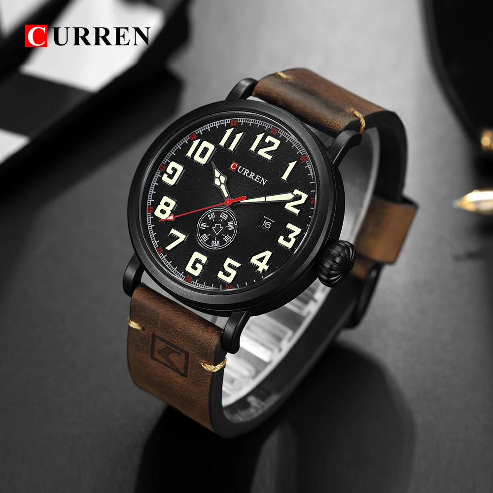 Curren Для мужчин s часы лучший бренд роскошный черный кожаный ремешок Водонепроницаемый Для мужчин кварцевые часы Повседневное Спорт
