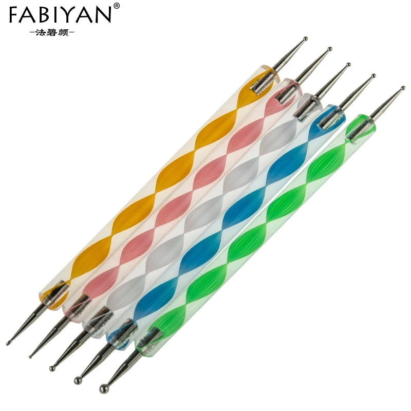 

Hot Set 5X 2 ways Stylo Dotting Pen Dot Paint Marbleizing Polish Nail Art Manicure Tools be used on Natural nails