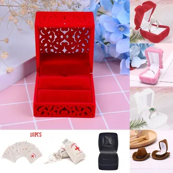 

Beige Red Pink White Brown Black Ring Box Jewelry Velvet Packaging Box 5 Styles Creative Bear Cowboy Hat Drawstring Jewelry Bag