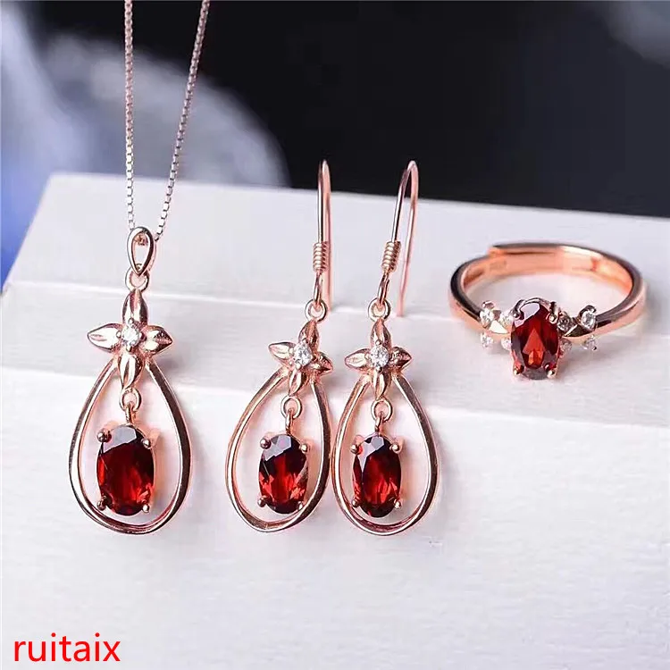 KJJEAXCMY boutique jewels женское кольцо с натуральным гранатом серьги-подвески из 3 частей