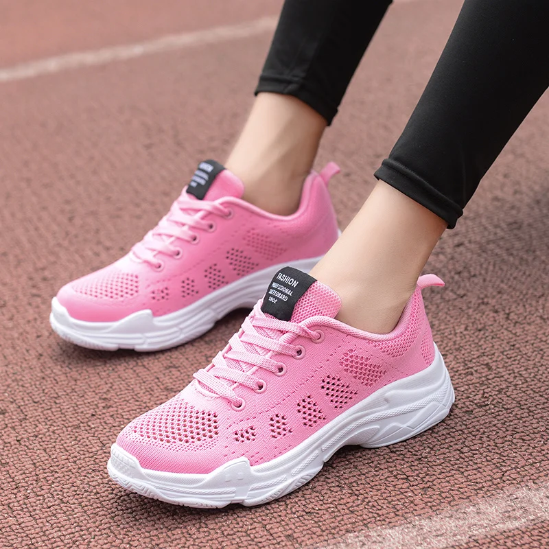 

Sneakers Women Pink Professional 2019 Sports Shoes Woman Lace Up Mesh Female Sneakers Platform Height Increasing Womens Shoes