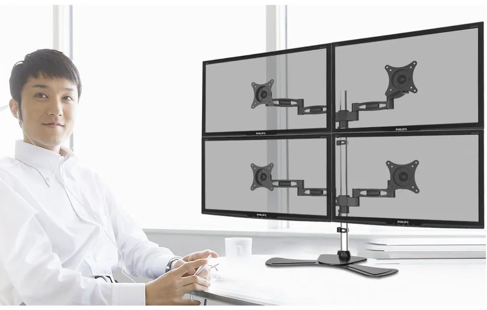  Desk mount Computer monitor bracket four-screen rotary lifting base desktop multi-screen stitching 
