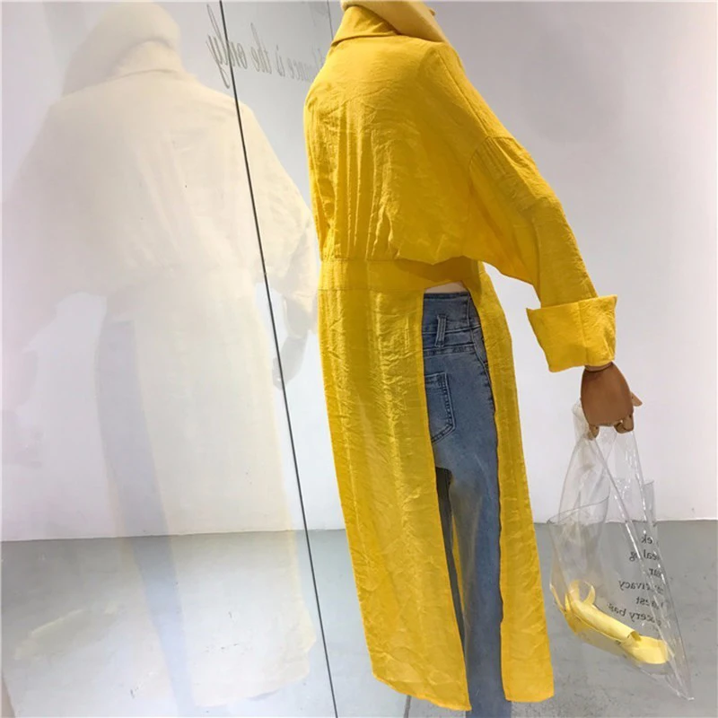 TWOTWINSTYLE сплит длинная рубашка женская рукав летучая мышь туника с высокой талией