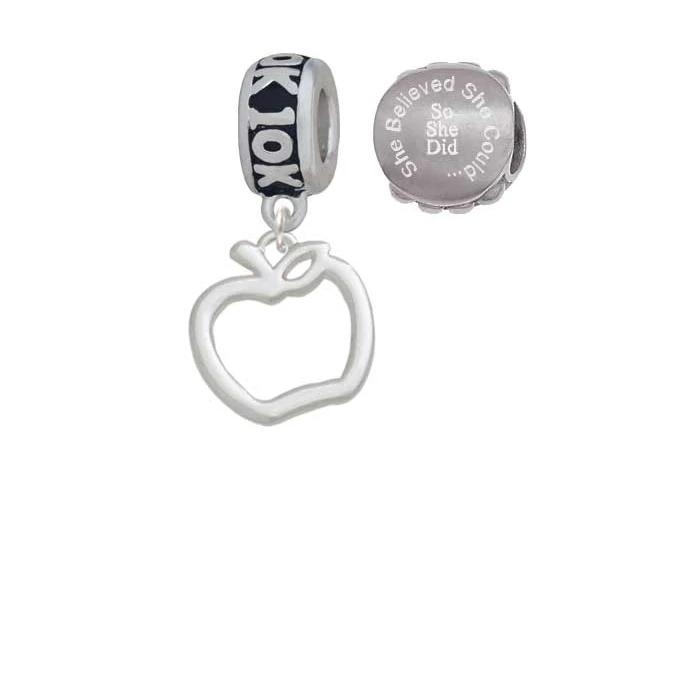 Apple Outline 10K Run She Believed She Could Charm Beads (Set of 2)