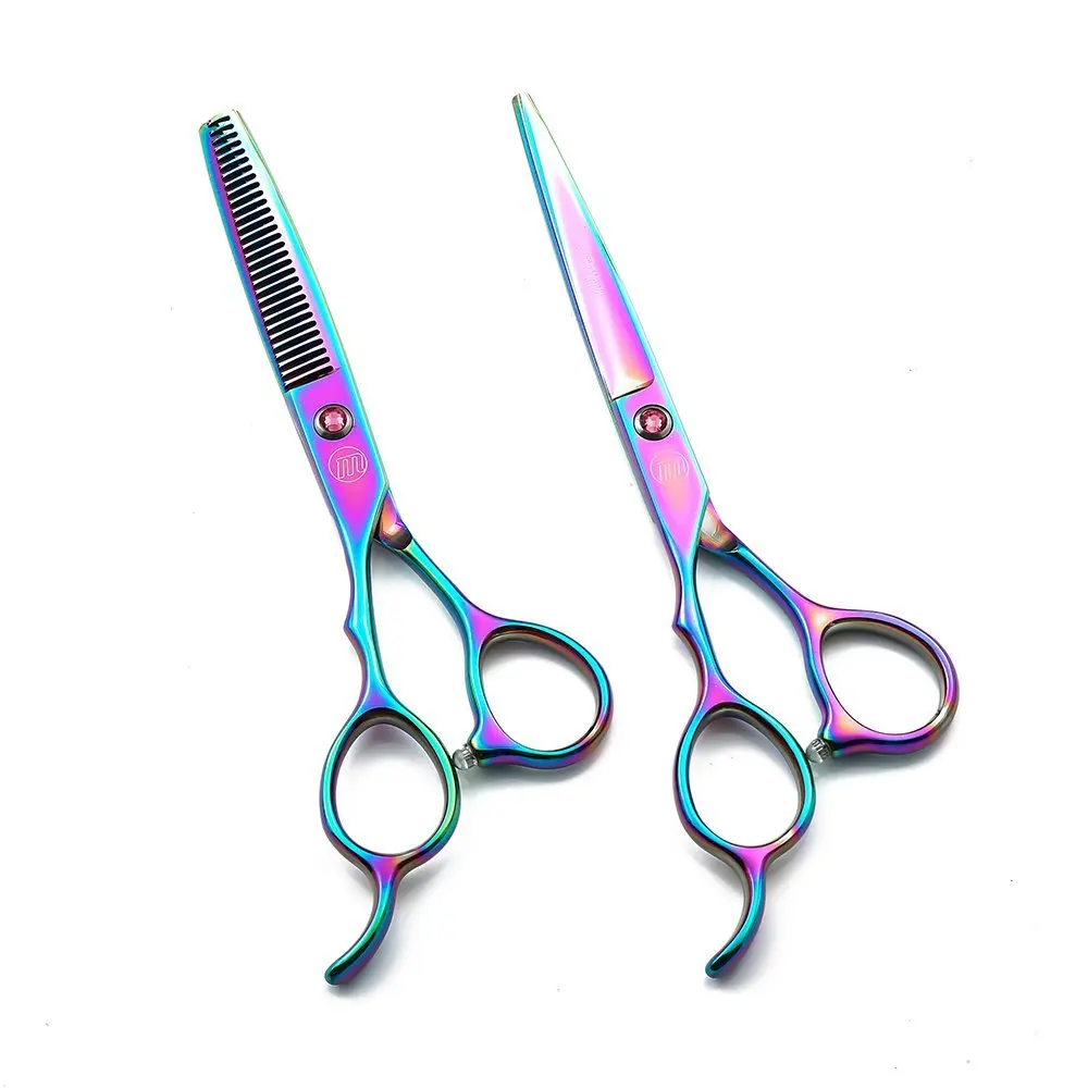 Left Handed  inch Hairdressing Scissors Barber Scissor Cutting Scissor & Thinning  Scissor for Barber Shop Rainbow Color|Hair Scissors| - AliExpress