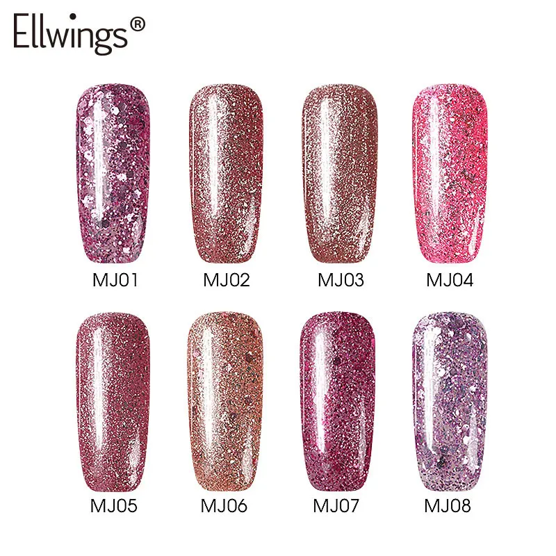 Ellwings розового золота серии UV гель блеск Lacquer Pink ногтей Гель лак Сияющий