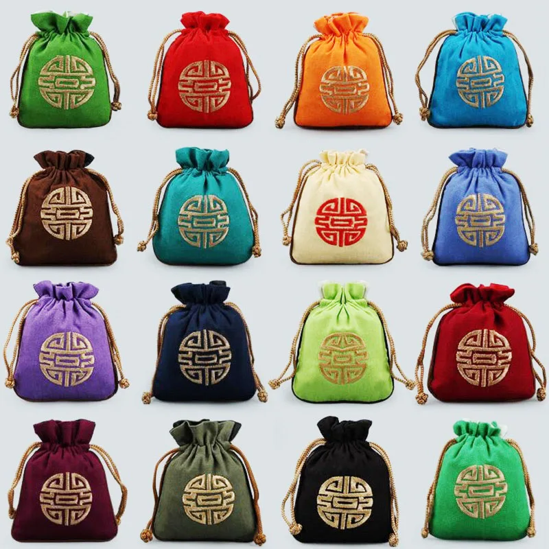 10pcs Chinese Style Jewelry Bag Wedding Gift Packaging Bags Drawstring