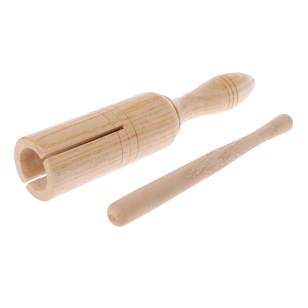 

Wood Agogo Guiro Single Tone Block Drum Toy Percussion Beater Musical Instrument