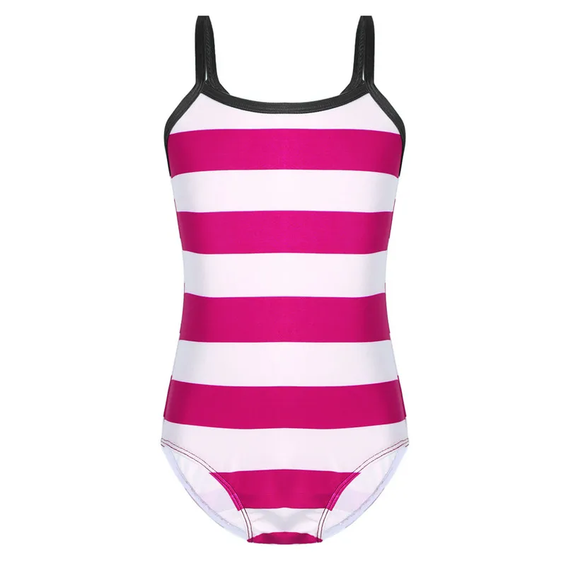 TiaoBug/детский цельный полосатый купальник купальный костюм на бретельках для подростков; детская пляжная одежда для девочек; купальный костюм - Цвет: Hot Pink