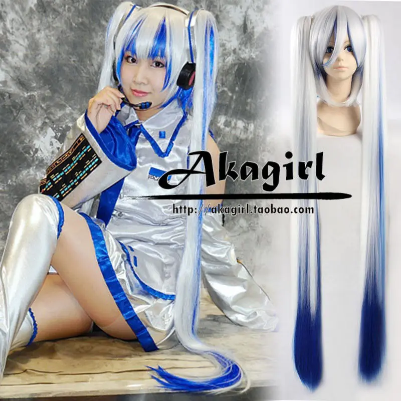 

free shipping Snow Miku White & Blue Mix Split Type Heat Resistant Party Cosplay Hair Wig