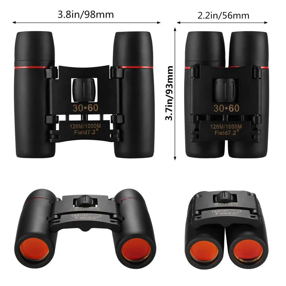 Zoom Telescope 30x60 Folding Binoculars with Low Light Night Vision for Outdoor Bird Watching Travelling Hunting Camping 2019