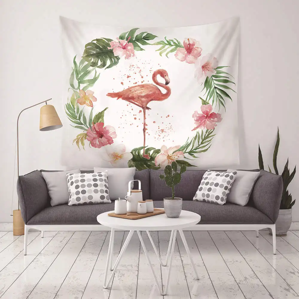 

Hippie Indian Flamingo Tropical Leaf Printed Wall Tapestry Home Decor Boho Macrame Wall Hanging Yoga Beach Mat For Living Room