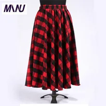 Autumn Winter Customize Size Women Plaid Casual Red And Black A Line Pleated Maxi Tartan Skirt