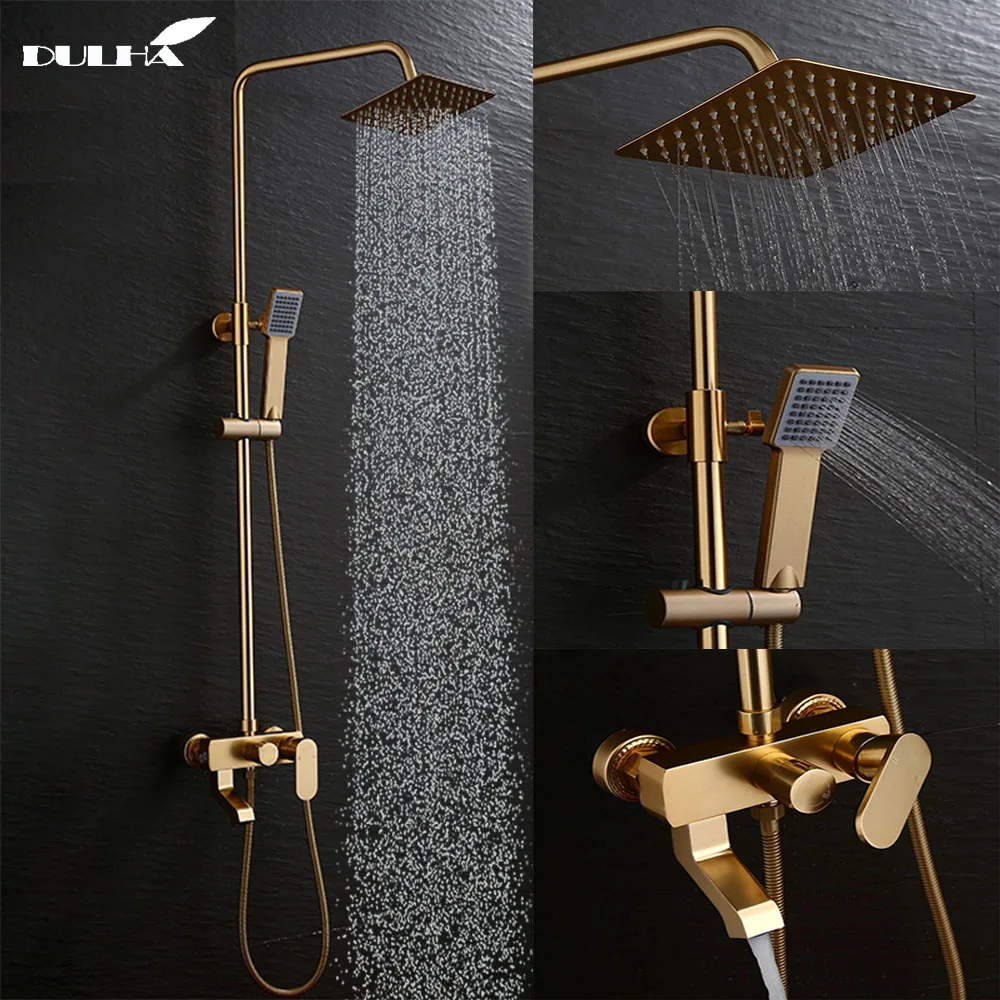 

LUXURY Golden Color Bathroom Douche Shower System Set Big Rain Faucet Mixer Cold&Hot Mixing Valve Shower Head Hand Sprayer