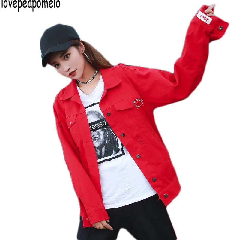 Для женщин осенние куртки 2018 Новая мода основной джинсовая куртка, пальто Для женщин джинсовая куртка Красный Ковбойская куртка женская