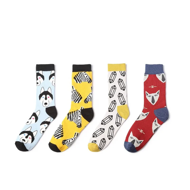 CRAZY FLY Cool Men Happy Socks Fashion Animal Dog Pattern Cartoon Long Ankle Art Socks Harajuku Women Cotton Funny Socks 2019