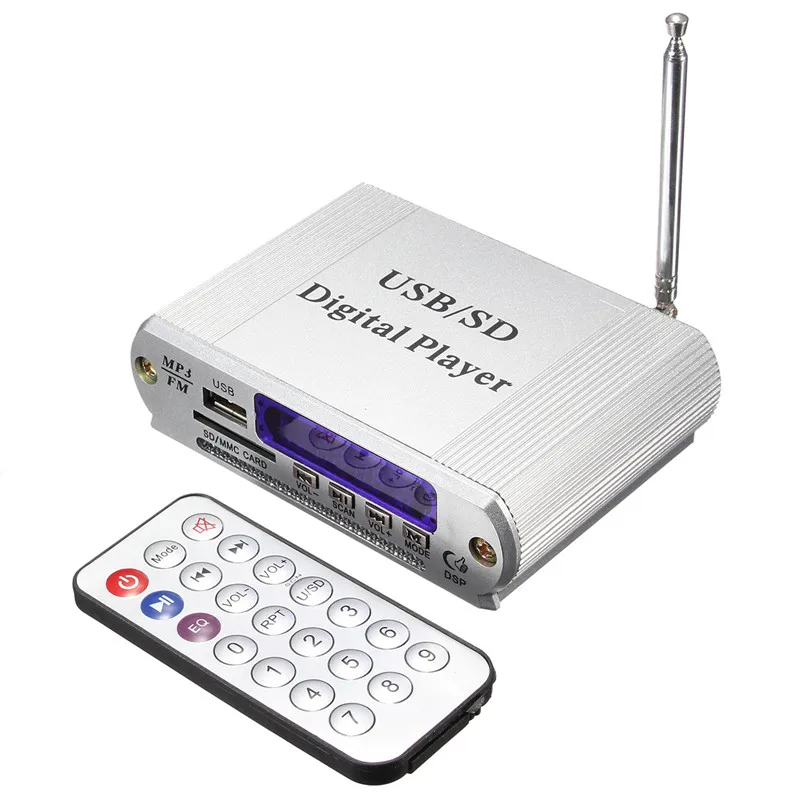 

New Arrival High Quality Mini MP3 USB Digital Player FM Radio Remote Control LED Headphone Car Amplifier