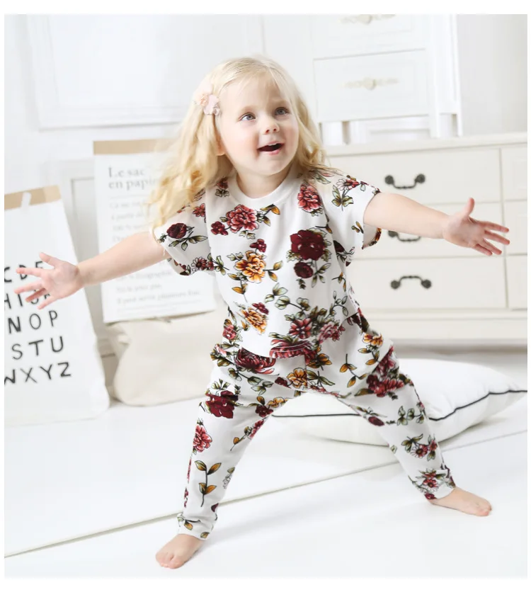 Humor Bear/комплекты одежды для маленьких девочек коллекция года, летние топы в горошек с короткими рукавами и цветочным узором для девочек, рубашки+ длинные штаны детский комплект одежды