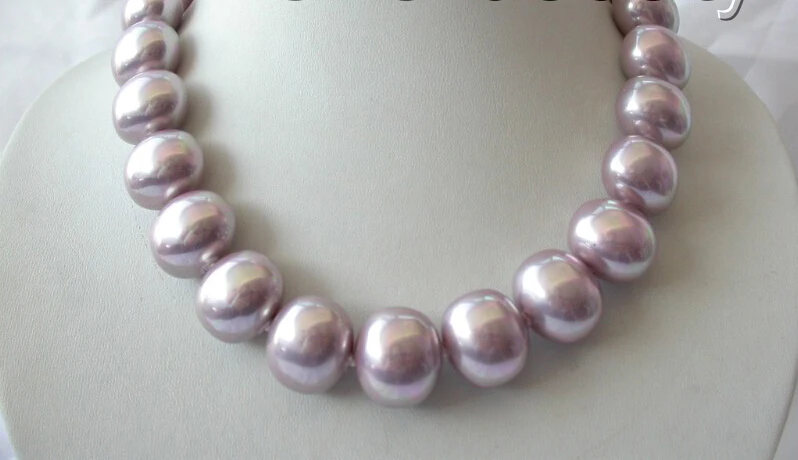 

FREE shipping stunning big 19mm baroque lavender south sea shell pearl necklace b596
