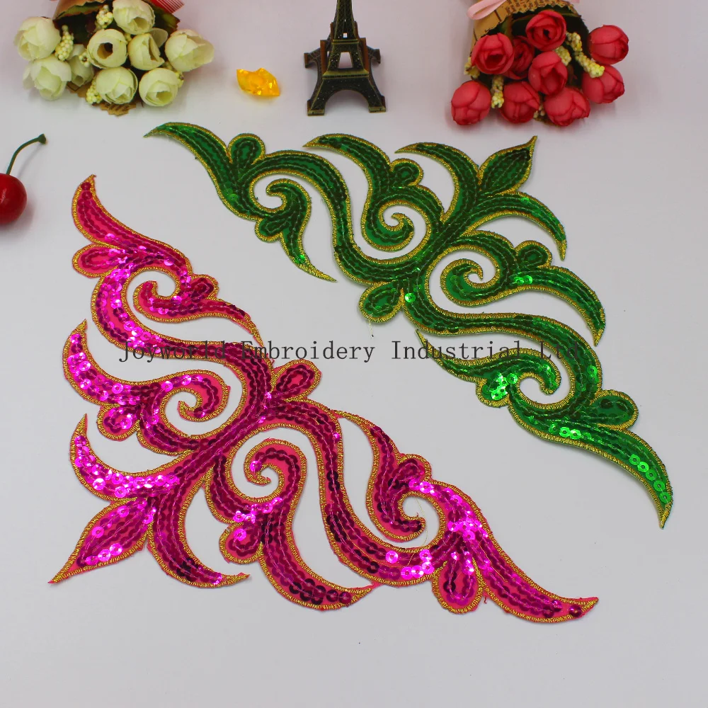 

YACKALASI 10 Pieces Cosplay Patches Sequined Embroidery Appliqued Iron On Apparel Trim Gold Silver 29*13.5cm