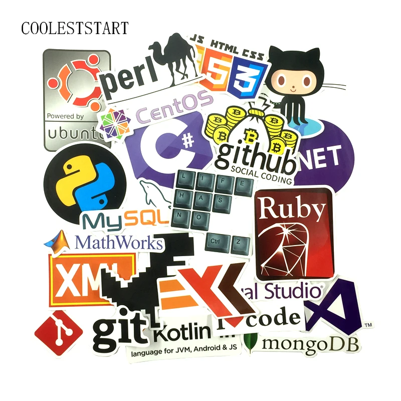 23 Pcs Internet Programming Java JS Php Html Cloud Docker Bitcoin Language APP Logo Cool Stickers for Laptop Car Phone Stickers