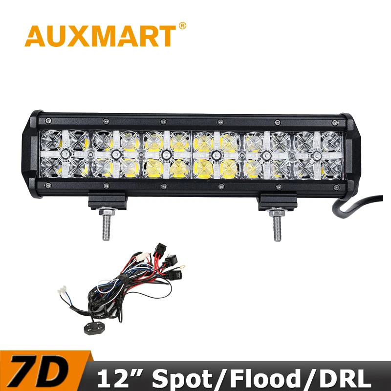 Auxmart 7D LED Work Light 12 inch 120W CREE Chips Flood/Spot Beam Cross DRL Light Fit Truck RZR ATV 4x4 Tractor