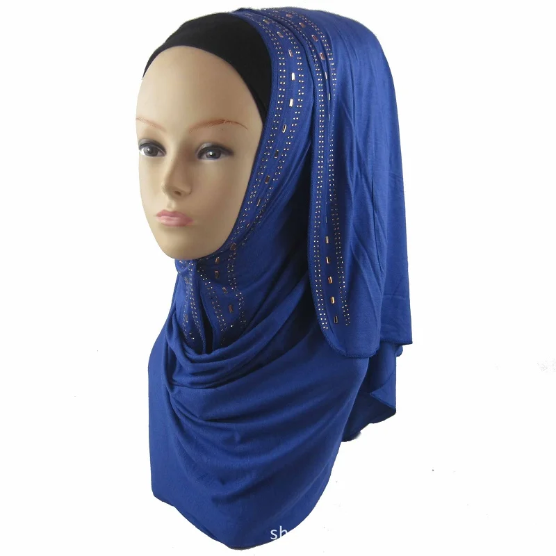 

1pc islamic Women Clothing Jersey HIJAB Plain Muslim Scarf Hijab Modal Cotton Headband Modest Turkish Shawl With Gold Diamonds