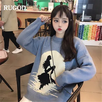 

RUGOD New Fashion Women Sweaters Solid Casual Cartoon O-Neck Women Pullovers Knitted Thick Warm Winter Clothes pull femme hiver