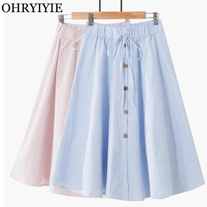 OHRYIYIE Summer Vintage Blue Striped Skirts Women 2018 Fashion A line ...