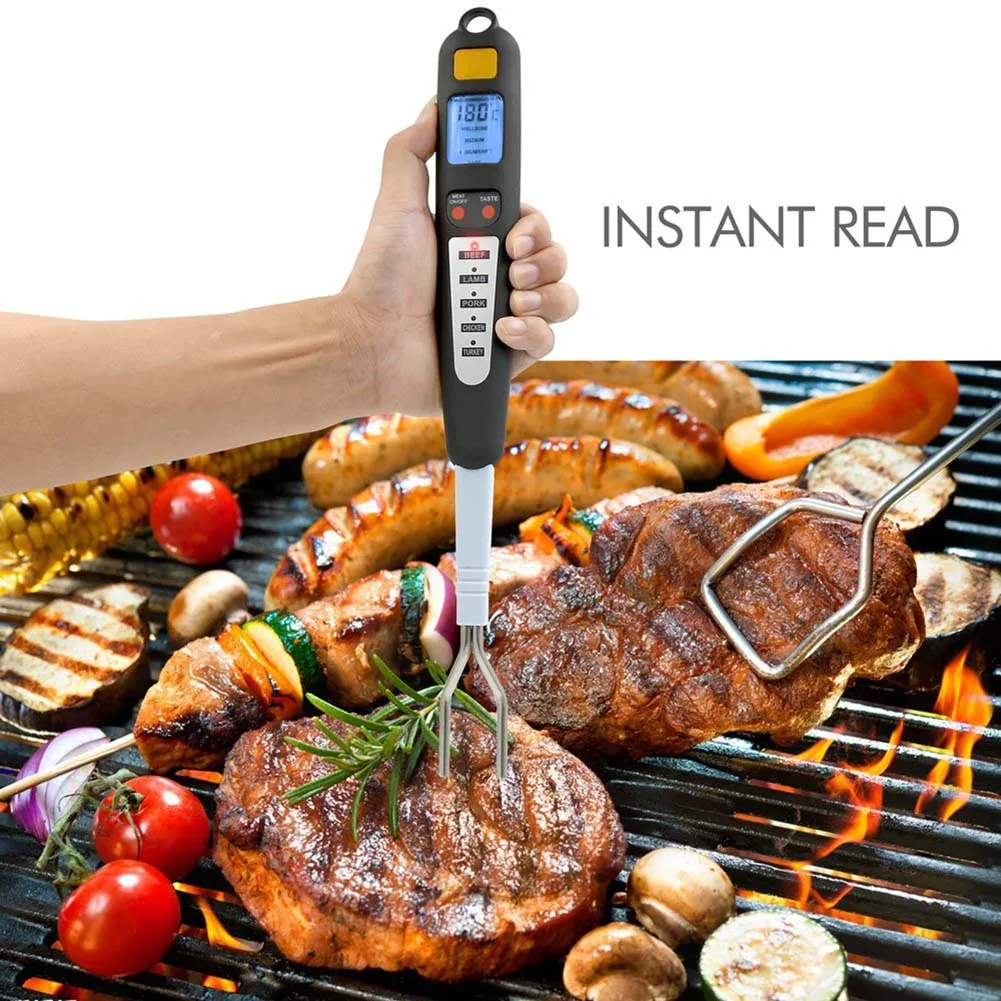 Digital Meat Thermometer Fork with LED Screen Alarm Long Fork Tool for