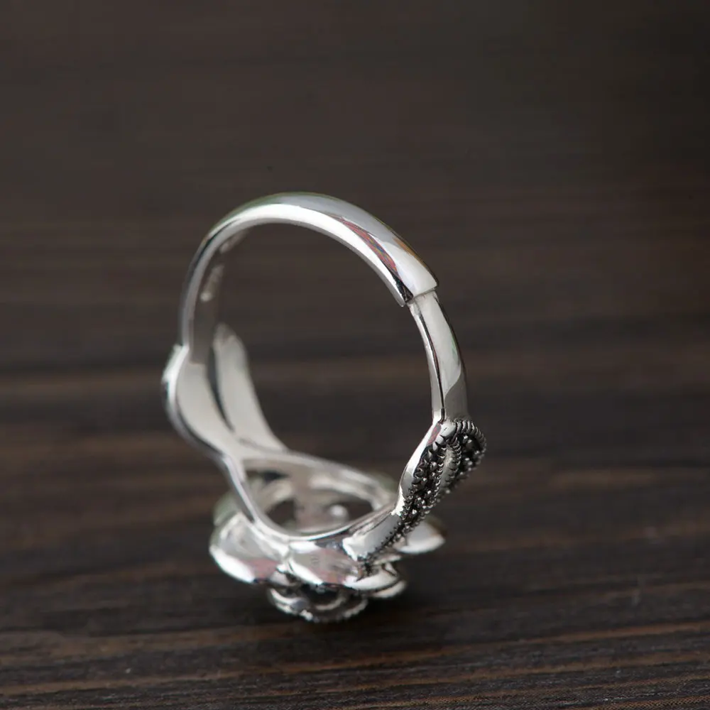 Женское кольцо из серебра 925 пробы с цветком розы|thai silver ring|rose flower ringrings for women |