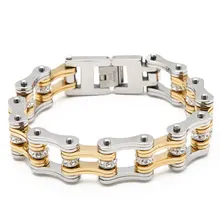 Мужские классические браслеты из нержавеющей стали 316L, кристальная цепь для мотоцикла, золотые браслеты 16 мм шириной 19 см~ 23 см длиной для подарка