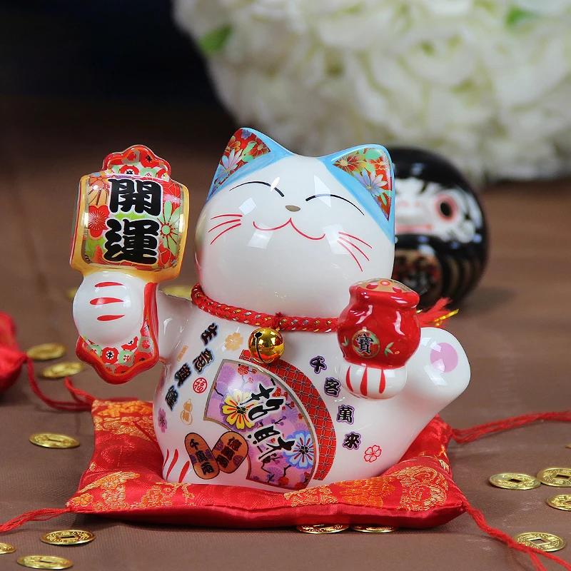 5 дюймов керамика Maneki Neko орнамент Lucky Cat Копилка японская Фортуна кошка фэн шуй статуэтка свадебный подарок