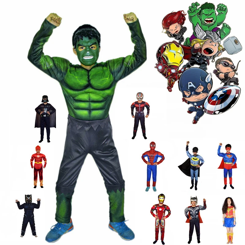 

Halloween Carnival Muscle Captain America SuperHero Costume SpiderMan Batman Iron Man Hulk Avengers Costumes Cosplay for Kids