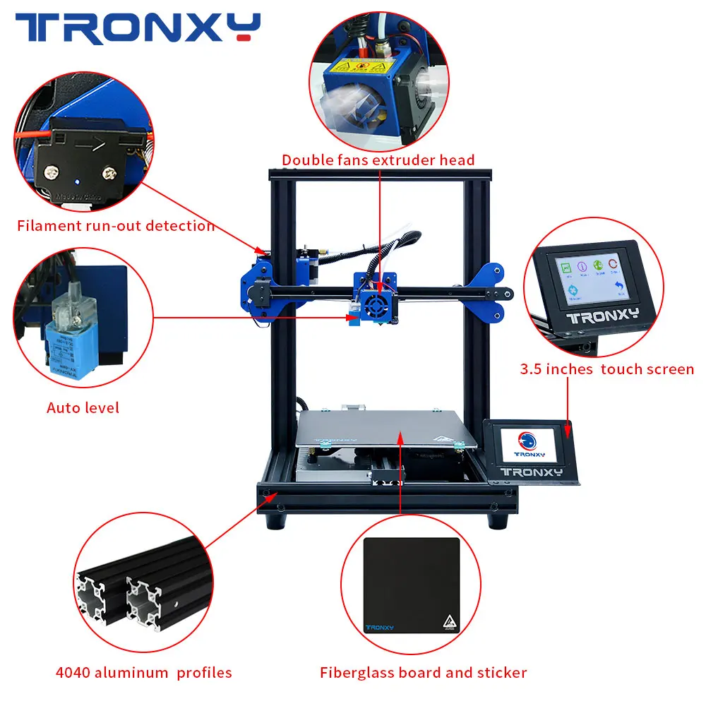 Goede Nieuwe Verbeterde Tronxy XY 2 Pro Snelle Montage 3D Printer Auto leveling Voortzetting Print Power Filament Sensor 3.5   Touch Screen