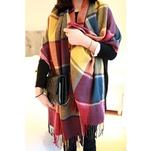 Elegant Tartan Check Shawl Cashmere Soft Scarf Warm Stole for Women Neck Fashion Accessories