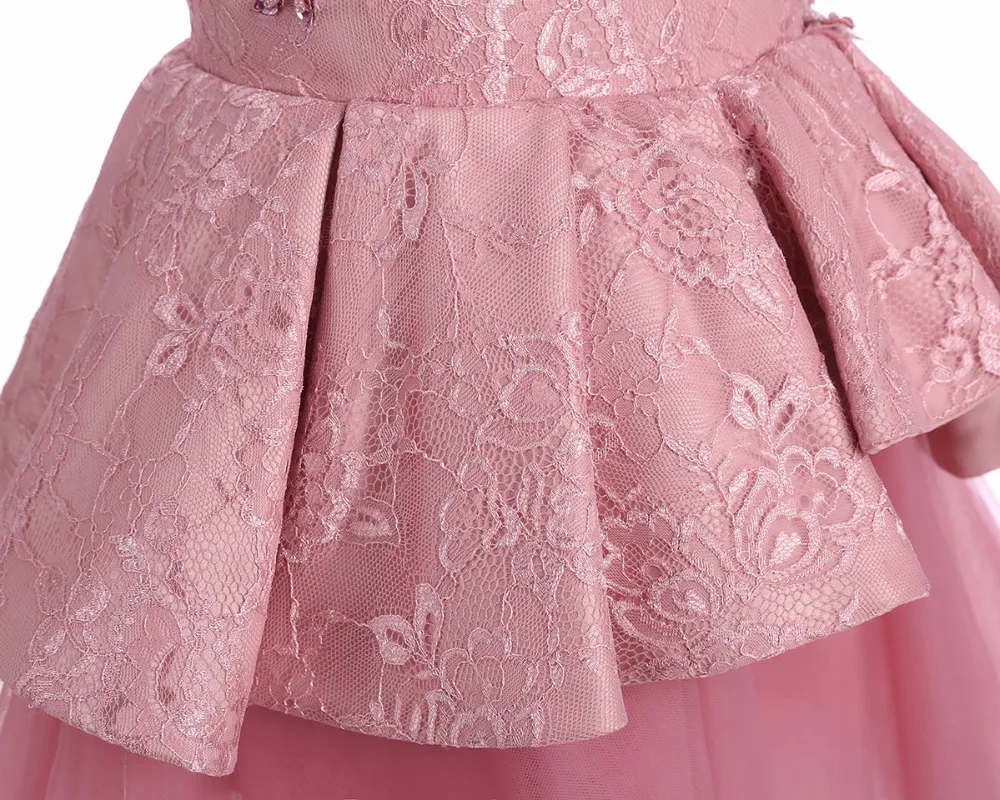 Детское модное платье для девочек; розовое платье принцессы с цветочным узором на свадьбу; костюм для выступлений для девочек; милое платье для подиума и дня рождения