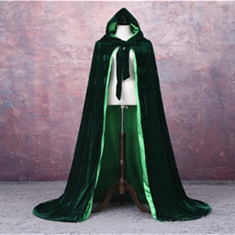 Хэллоуин плащ с капюшоном бархатные ведьмы принцесса длинный плащ костюм для взрослых верхняя одежда манто - Цвет: Green - Green Lining